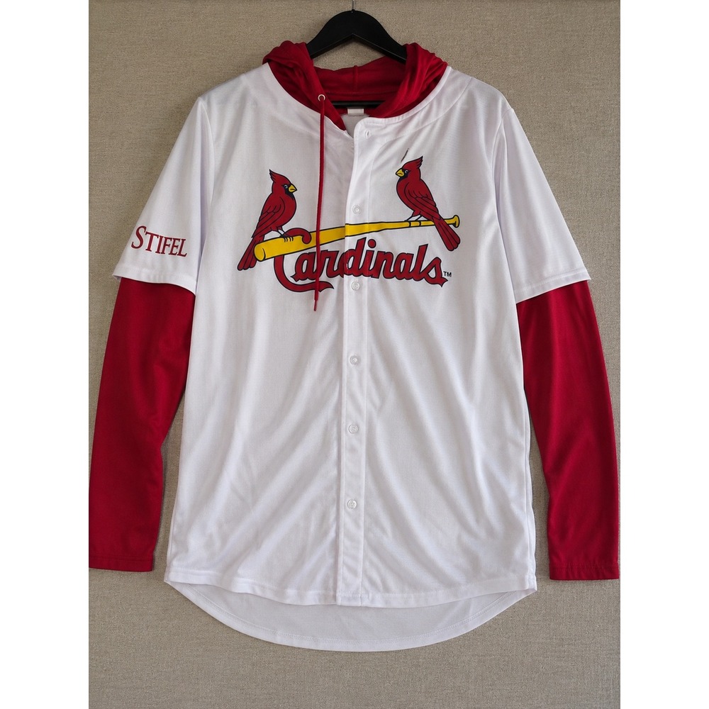 St Louis Cardinals Hooded Jersey Adult XL White/Red MLB Button down Hoodie